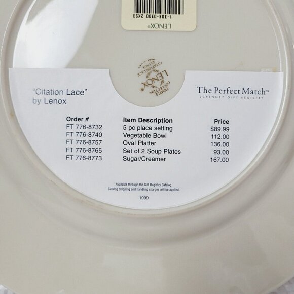NWT Lenox Temple Collection Citation Lace Dinner Plate Floral Gold Trim 10 6/8" - Picture 8 of 8